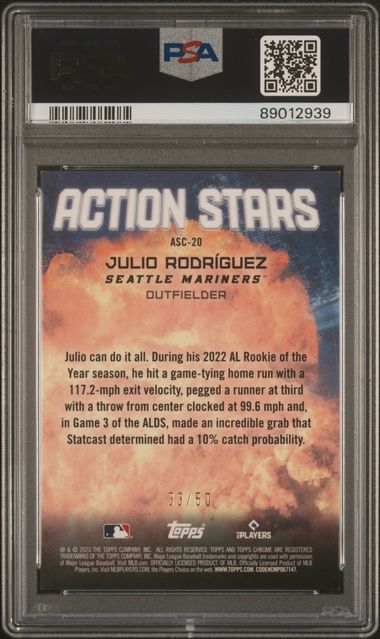 Julio Rodriguez 2023 Topps Chrome Update Action Stars Gold ref /50 PSA 9