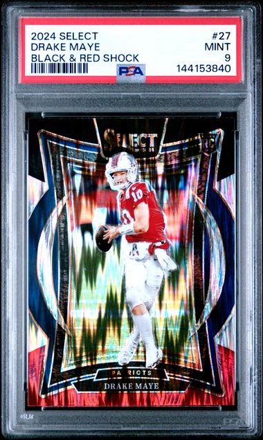 Drake Maye 2024 Panini Select Black & Red shock prizm rookie card PSA 9