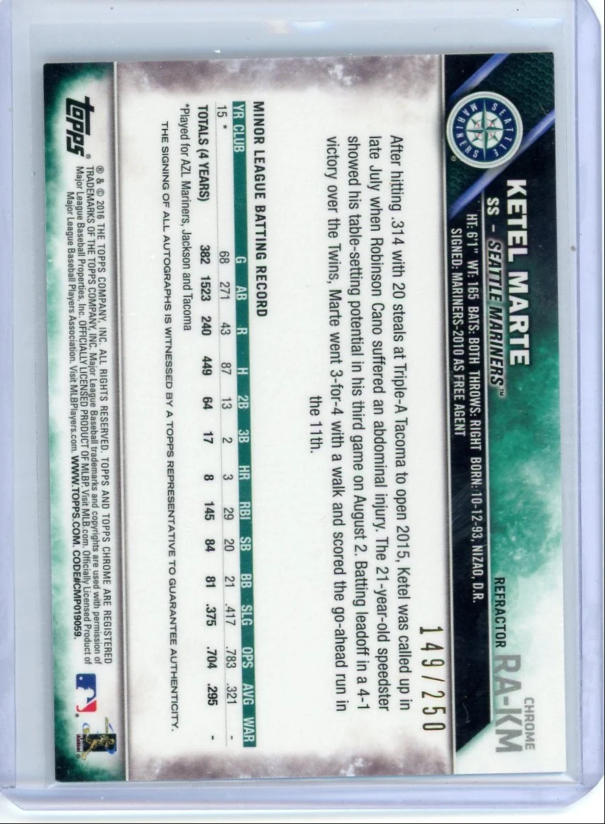 Ketel Marte 2016 Topps Chrome Rookie Autograph Purple Refractor #'d 149/250
