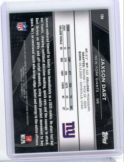 Jaxson Dart 2025 Topps Chrome Black Gold Mini Diamond #'d 09/50