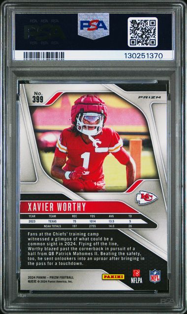 Xavier Worthy Panini Green Wave Prizm RC PSA 9