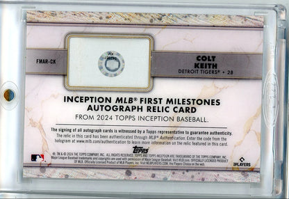 Colt Keith 2024 Topps Inception First Milestones RPA #'d 44/99