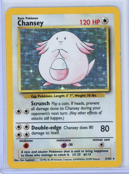 Chansey 1999 Pokémon Base Set Holo #3/102 LP+