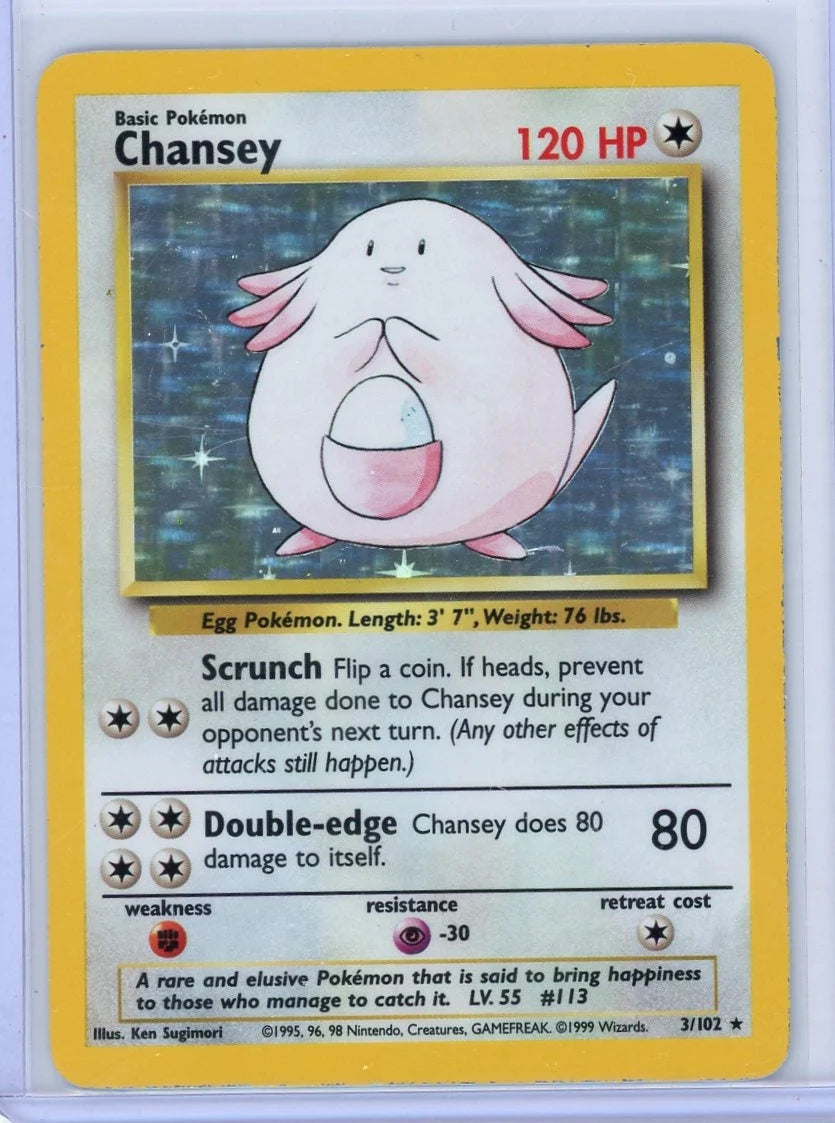 Chansey 1999 Pokémon Base Set Holo #3/102 LP+