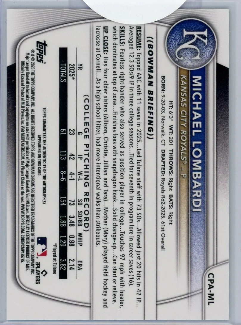 Michael Lombardi 1st Bowman Chrome Autograph
