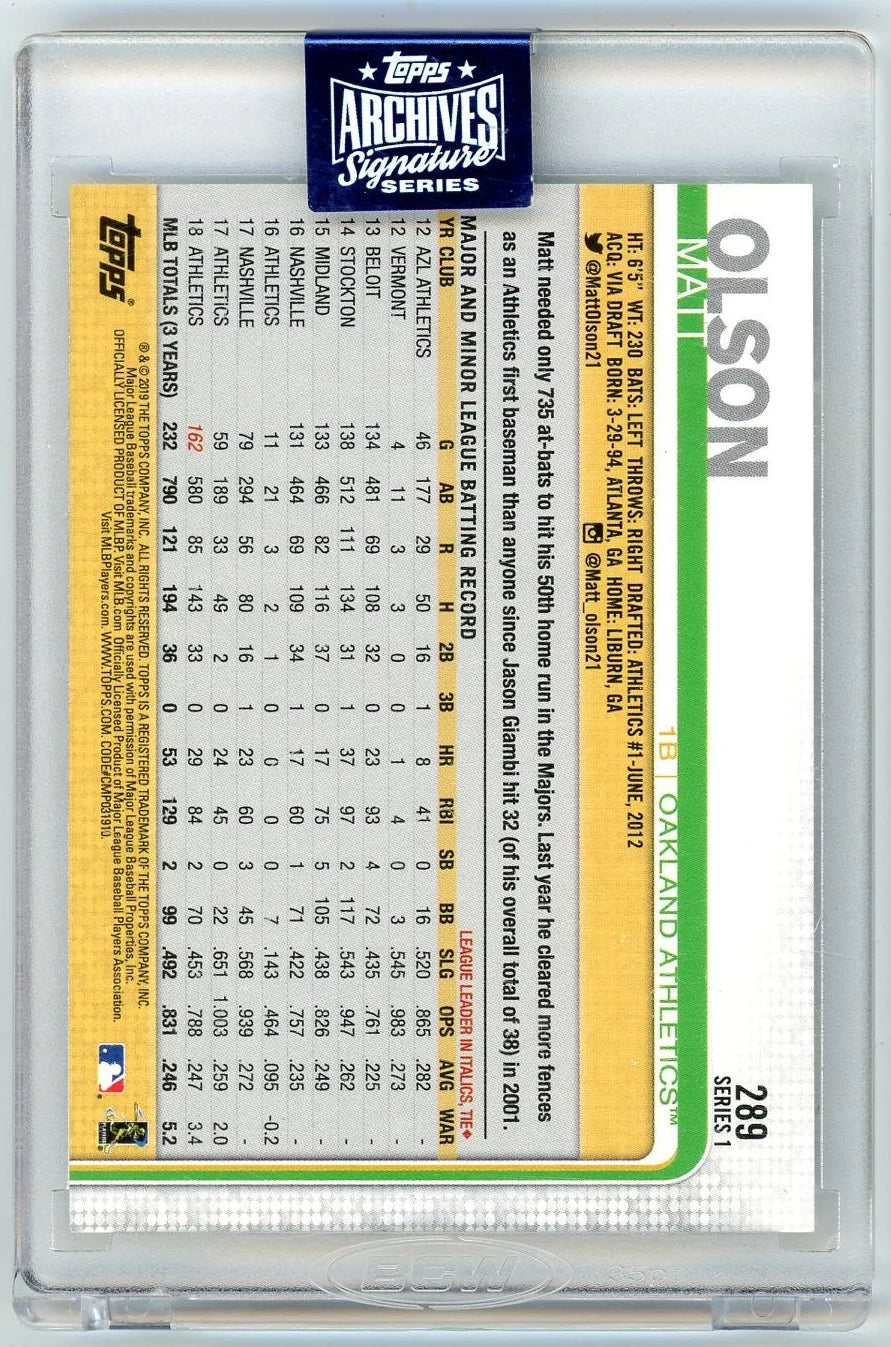 Matt Olson 2020 Topps Archives Signatures auto #'d 38/50