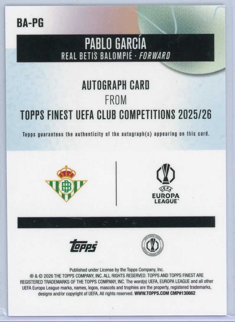 Pablo Garcia 2025-26 Topps Finest UEFA autograph RC