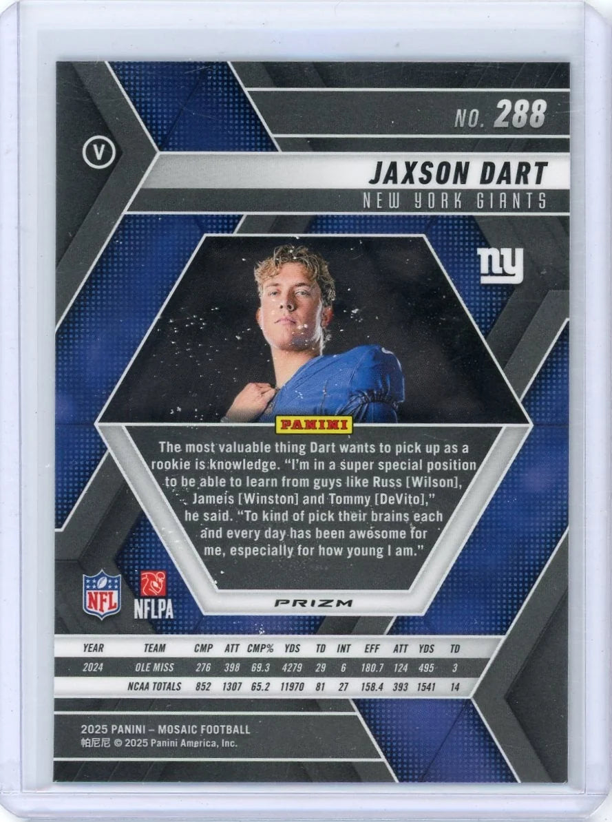 Jaxson Dart 2025 Panini Mosaic Variation Blue Reactive RC