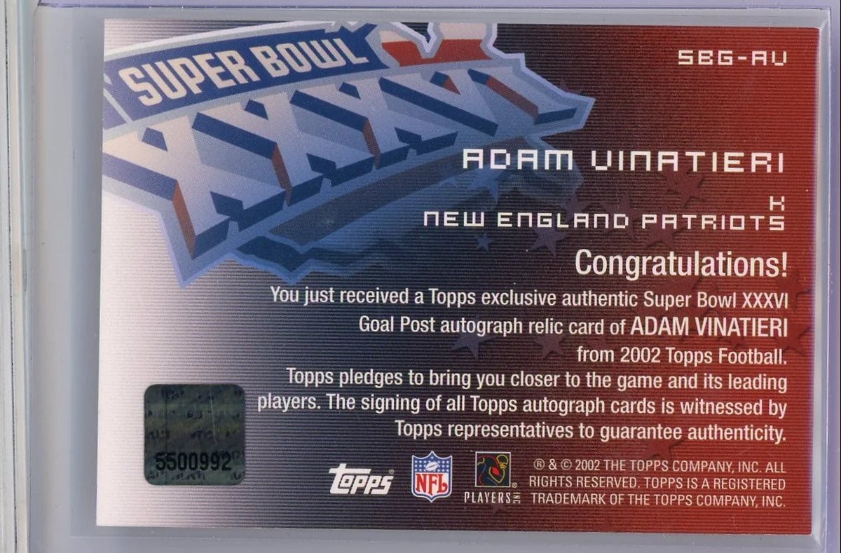 Adam Vinatieri 2002 Topps Super Bowl XXVI Goal Post Relic Auto