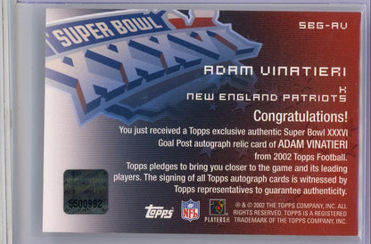 Adam Vinatieri 2002 Topps Super Bowl XXVI Goal Post Relic Auto