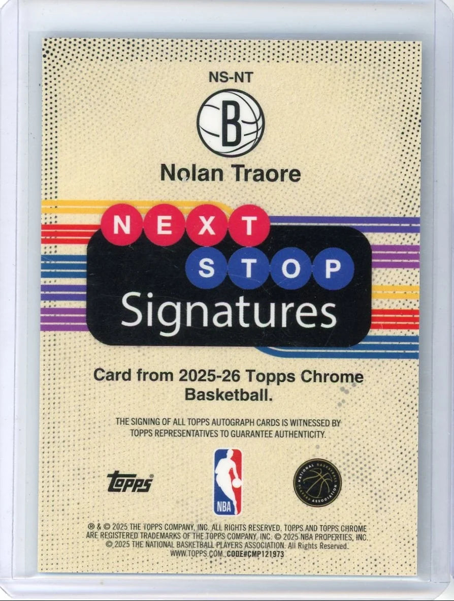 Nolan Traore 2025-26 Topps Chrome Next Stop Autograph Purple Reftractor RC #'d 41/75