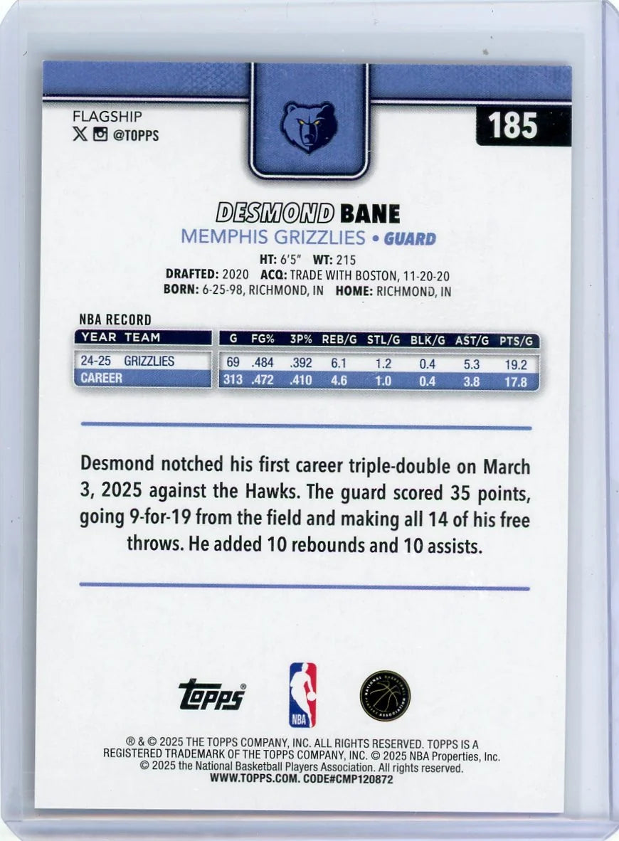 Desmond Bane 2025 Topps Basketball Red Foil #'d 2/5