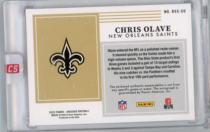 Chris Olave 2022 Panini Encased Rookie Dual Swatch Signatures #'d 4/5