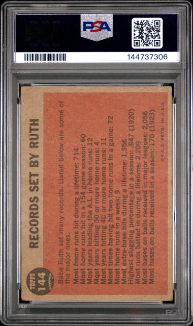 Babe Ruth Farewell Speech Green Tint 1962 Topps #144 PSA 2