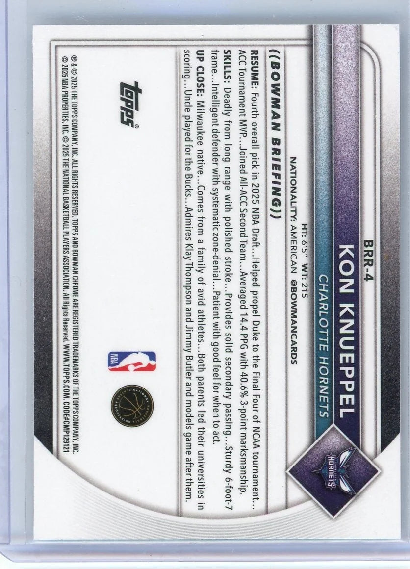 Kon Knueppel 2025 Bowman Chrome Refractor Red Shield RC
