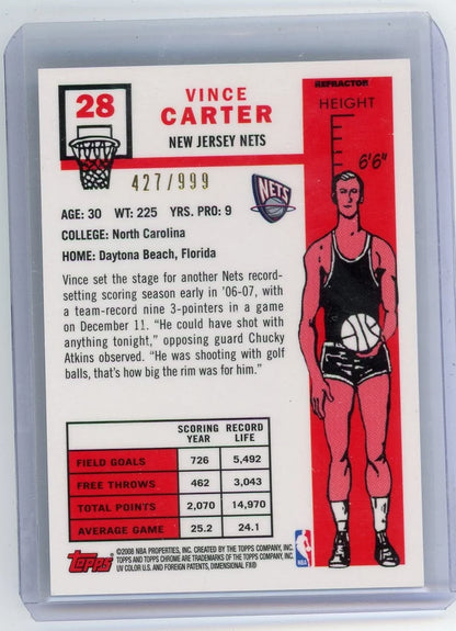 Vince Carter 2008 Topps Chrome retro refractor #'d 427/999