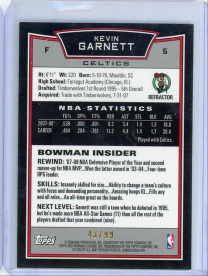 Kevin Garnett 2008 Bowman Chrome blue refractor #'d 43/99