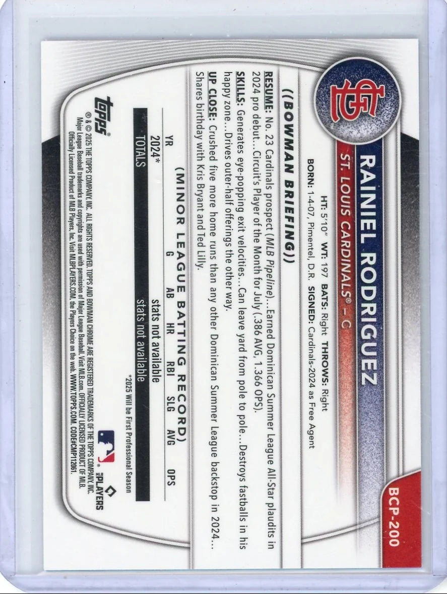 Rainiel Rodriguez 2025 1st Bowman Chrome purple pulsar ref. #'d 120/250