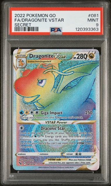 Dragonite Vstar Pokémon GO Secret Rare #081/0 78 PSA 9