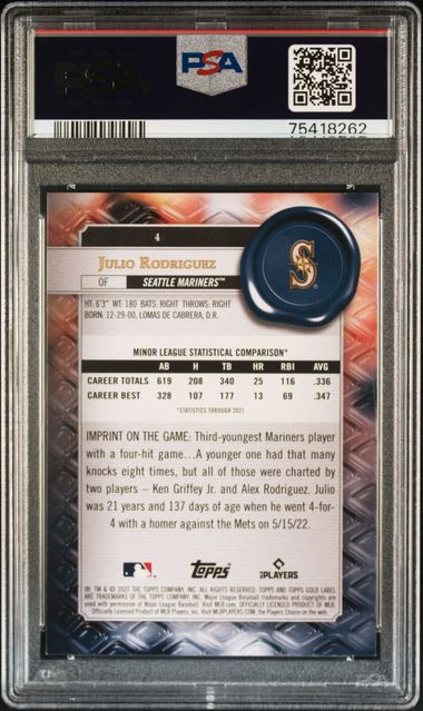 Julio Rodriguez 2022 Topps Gold Label Class 1 rookie card PSA 10