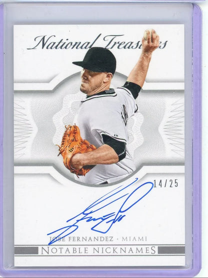 Jose Fernandez 2015 Panini National Treasures Notable Nicknames Autograph #'d 14/25