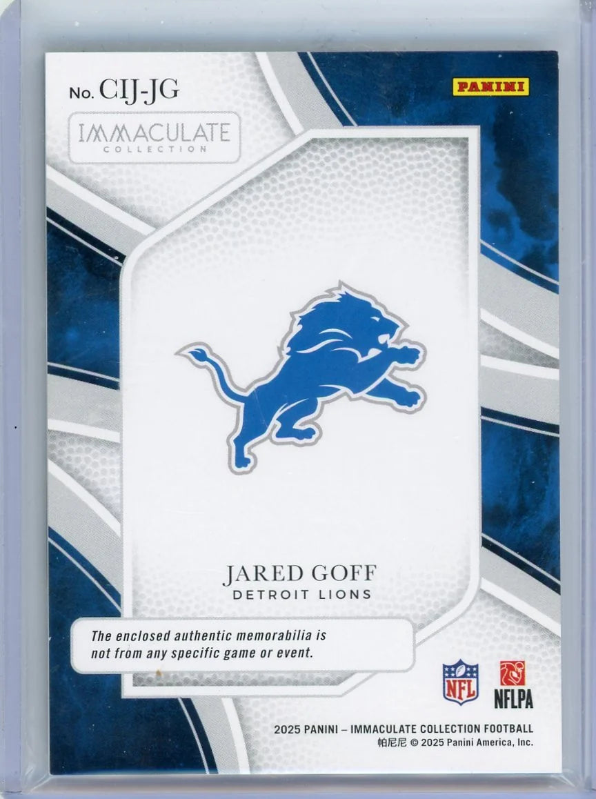 Jared Goff 2025 Panini Immaculate Clearly Immaculate Jersey Relic #'d 27/99