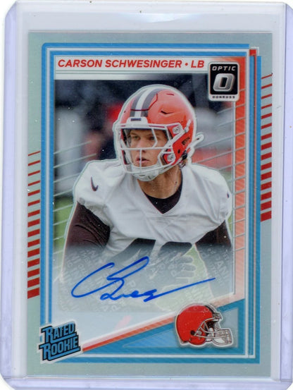 Carson Schwesinger 2025 Panini Donruss Optic Rated Rookie Holo Auto #'d 189/199