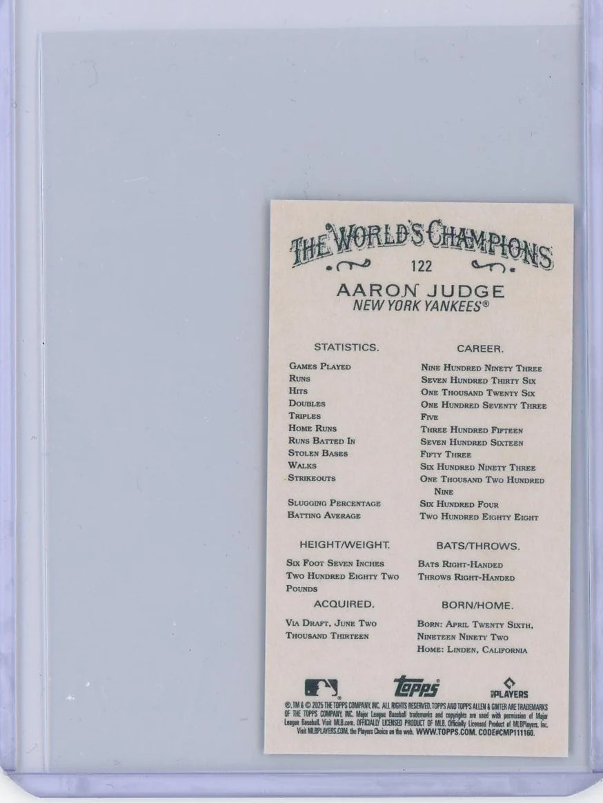 Aaron Judge 2025 Topps Allen & Ginter mini gold border sp