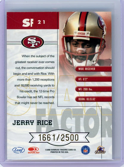 Jerry Rice 2000 Leaf Quantum Star Factor #'d 1661/2500