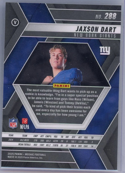 Jaxson Dart 2025 Panini Mosaic RC # 288