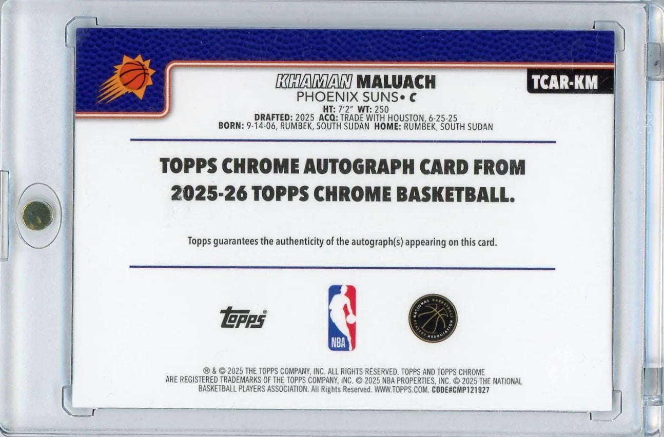 Khaman Maluach 2025 Topps Chrome Blue Refractor Auto RC #'d 009/150