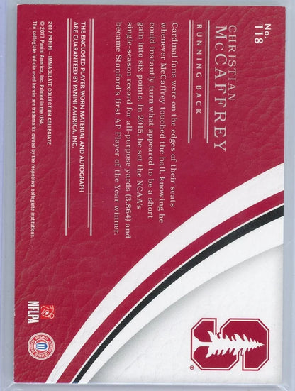 Christian McCaffrey 2017 Panini Immaculate Collegiate RPA #'d 04/25