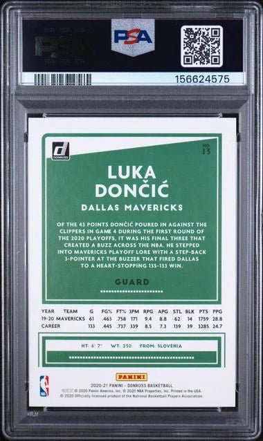 Luka Doncic 2020-21 Panini Donruss red laser #'d 77/99 (Jersey Number) PSA 10
