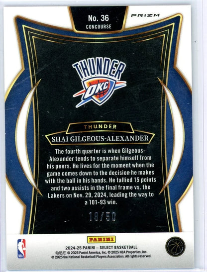 Shai Gilgeous-Alexander 2025 Panini Select Concourse Green Wave Prizm #'d 18/50