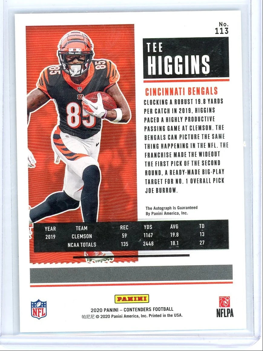 Tee Higgins 2020 Panini Contenders Playoff Ticket autograph rookie card #'d 47/99