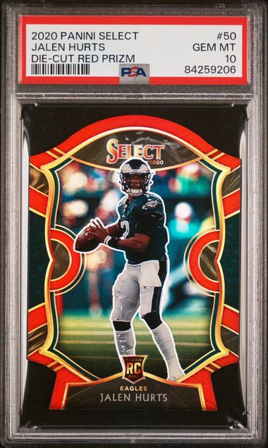 Jalen Hurts Panini Select Die-Cut Red Prizm #50 PSA 10