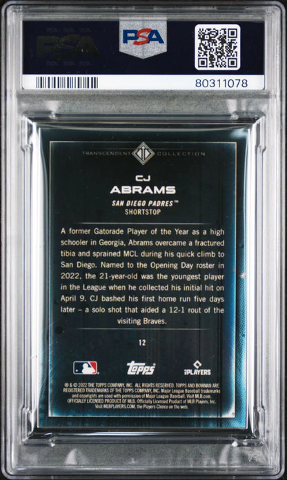 CJ Abrams 2022 Bowman Transcendent Collection Bowman Icons /50 Running PSA 10