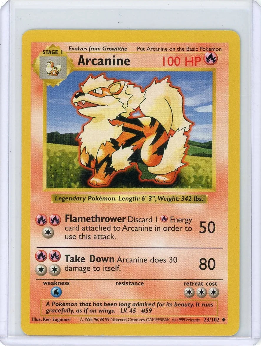 Arcanine 1999 Pokemon Base Set Shadowless non-holo #23/102 LP