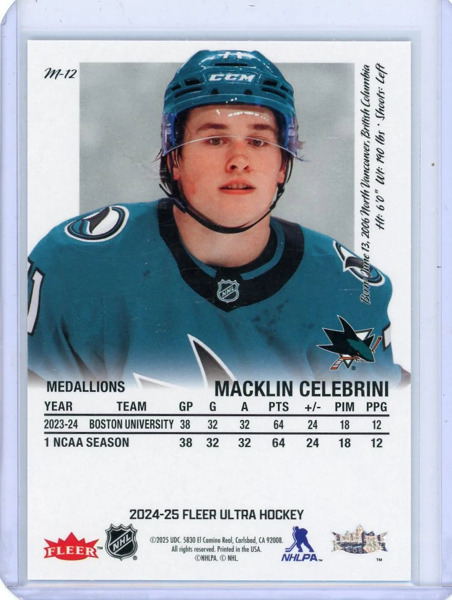 Macklin Celebrini 2024-25 Upper Deck Fleer Ultra Medallions RC