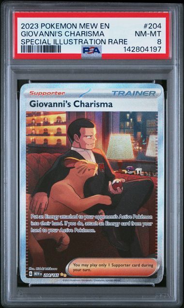 Giovanni's Charisma Pokémon 151 Special Illustration Rare #204/165 PSA 8