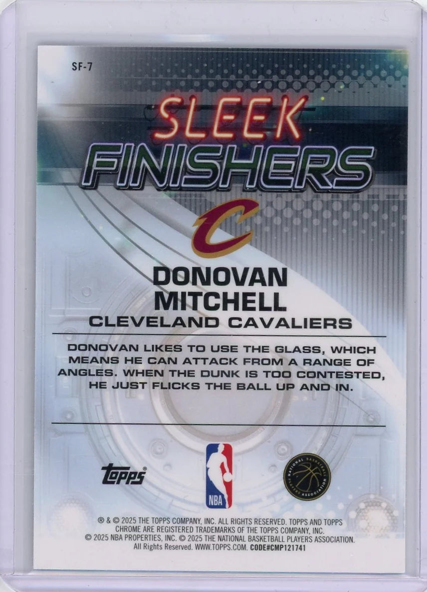 Donovan Mitchell 2025 Topps Chrome Basketball Sleek Finishers Purple Geo Refractor #'d 48/75