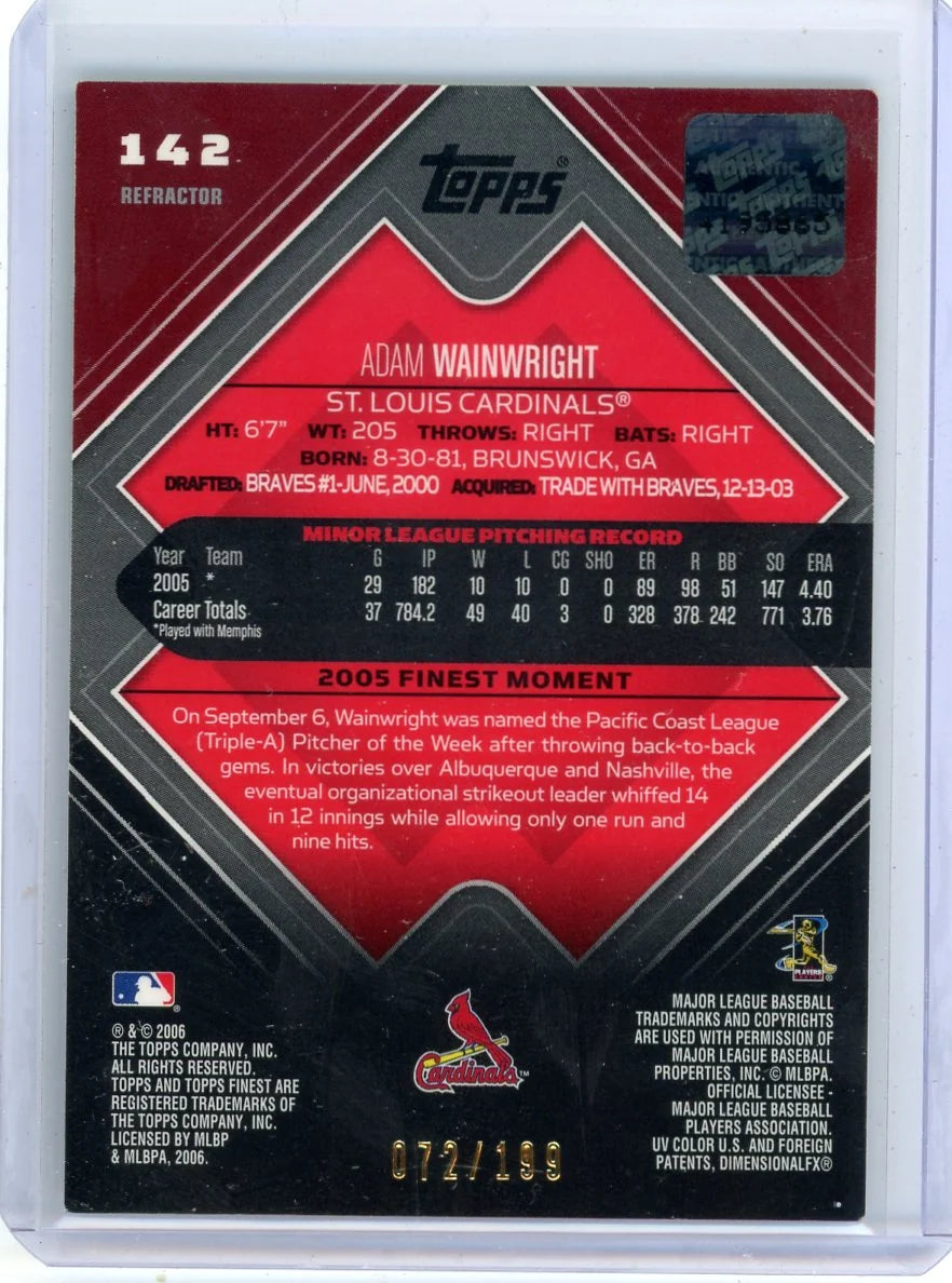 Adam Wainwright 2006 Topps Finest Green Refractor Auto #'d 072/199