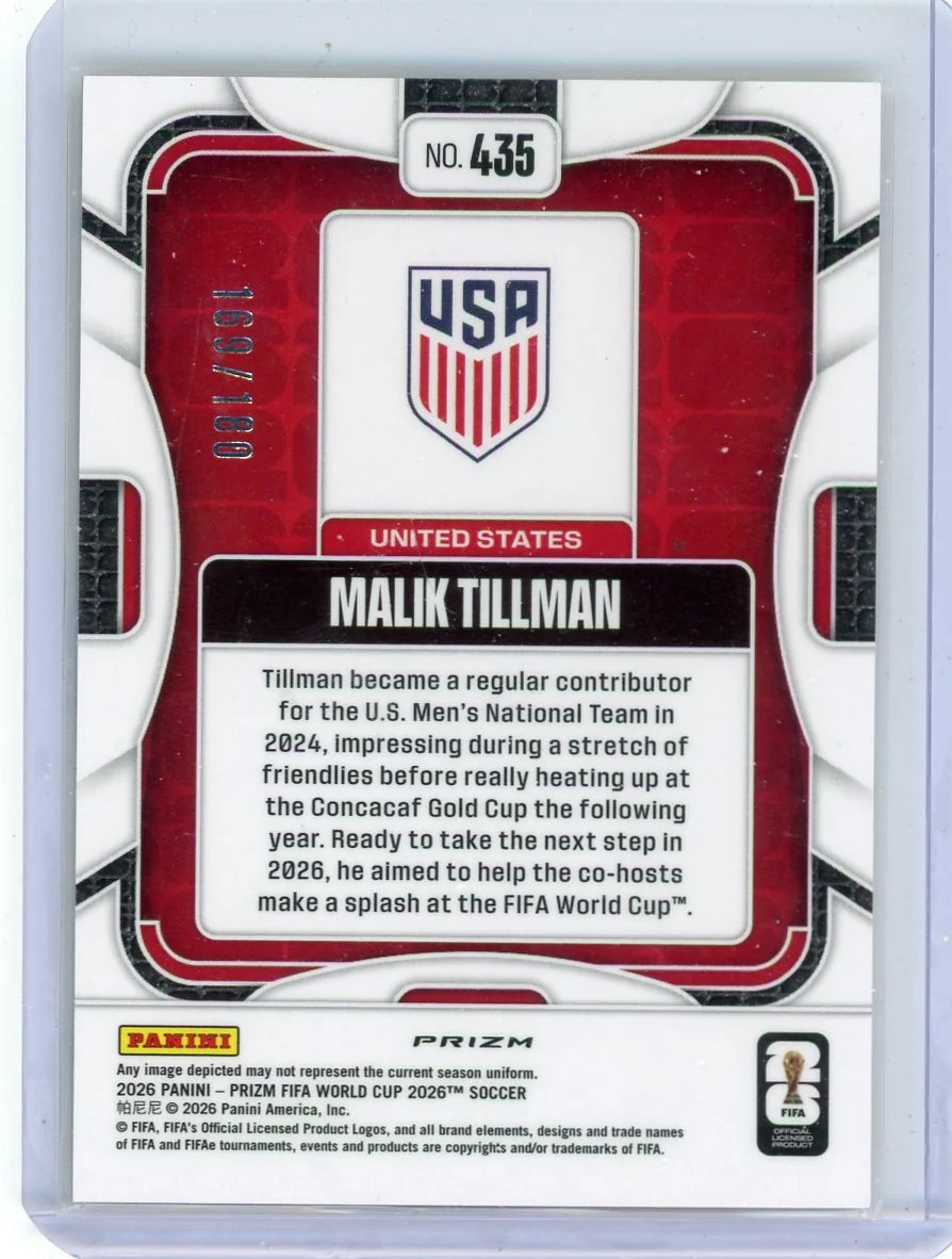 Malik Tillman 2026 Panini Prizm FIFA World Cup Fluorescent Yellow Wave #'d 169/180