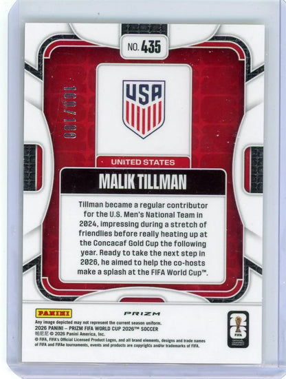 Malik Tillman 2026 Panini Prizm FIFA World Cup Fluorescent Yellow Wave #'d 169/180