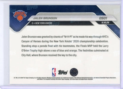Jalen Brunson 2026 Topps Now NBA Championship Victory Parade #OS01