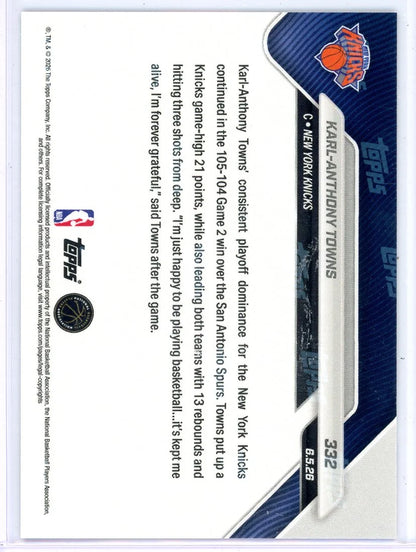 Karl-Anthony Towns 2026 Topps Now NBA Finals #332