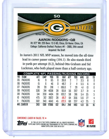 Aaron Rodgers 2012 Topps Chrome #50 prism refractor #'d 161/216