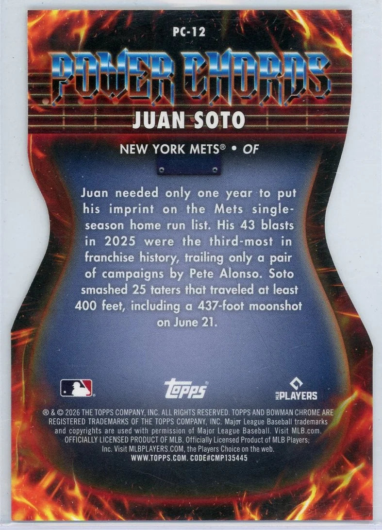 Juan Soto 2026 Bowman Chrome Power Chords die-cut orange ref. #'d 13/25