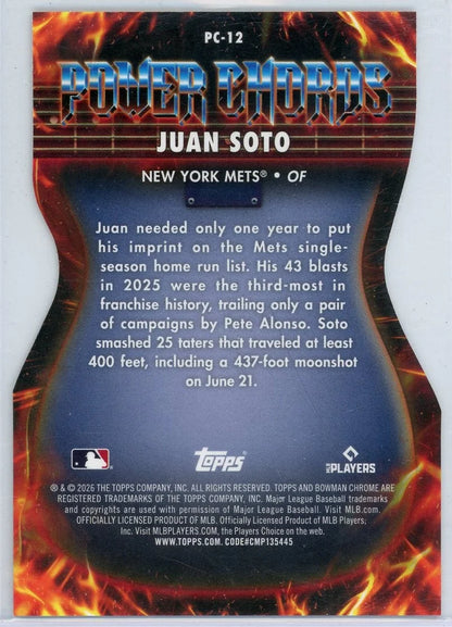 Juan Soto 2026 Bowman Chrome Power Chords die-cut orange ref. #'d 13/25