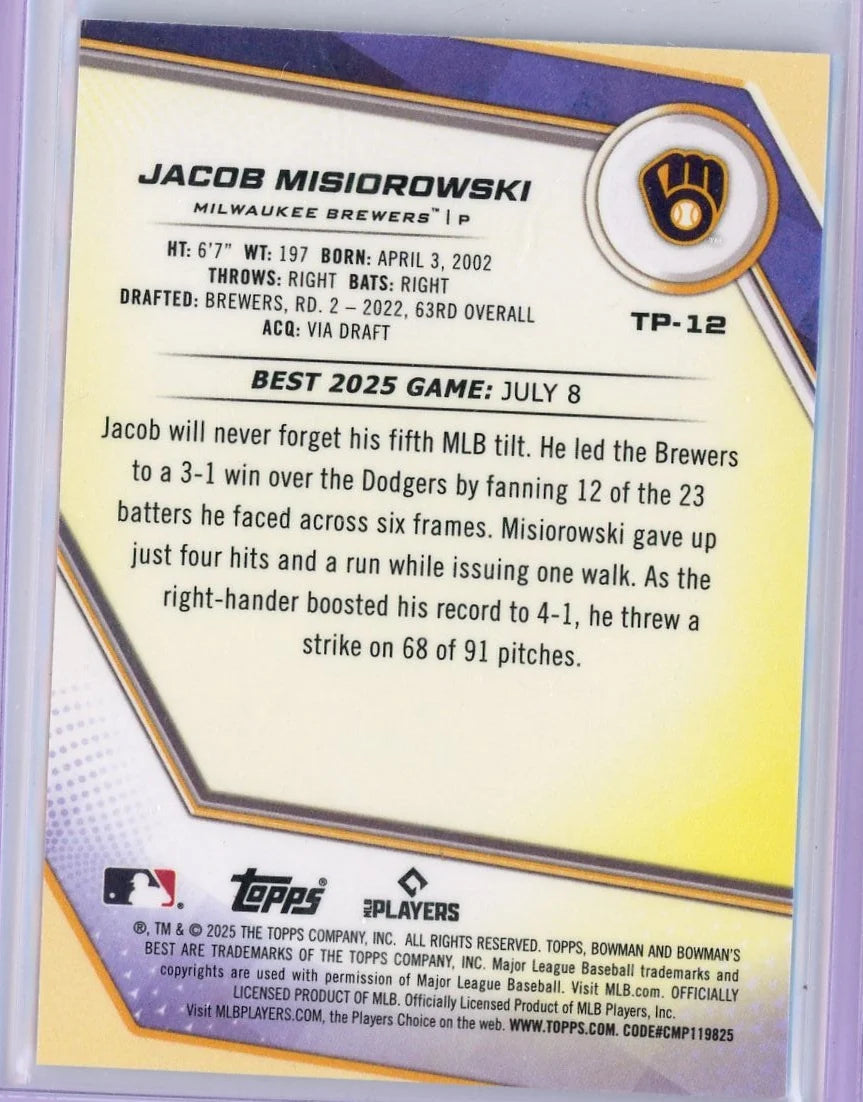 Jacob Misiorowski 2025 Bowman's Best Purple Mojo #'d /250